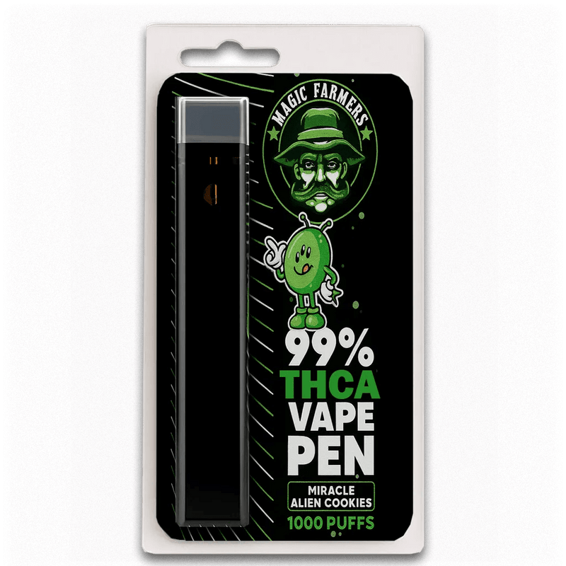 Köp THCA vape miracle alien cookies 99.4% från Magic Farmer – 1000 puffar, testad & laglig i Sverige.