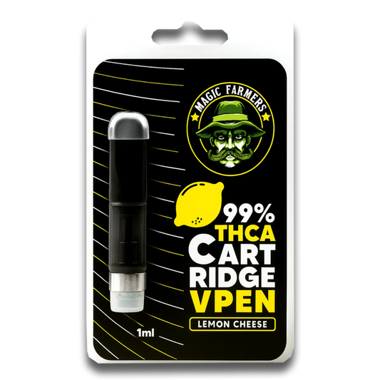 THCA vape cartridge Lemon Cheese 1ml från Magic Farmers – laglig THCA i Sverige, köp THCA vape