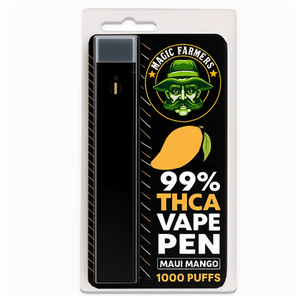 KÖP THCA vape Maui Mango 99.4% från Magic Farmer 1000 puffar, testad & laglig i Sverige.