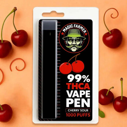 THCA vape pen Cherry Sour 99 % – 1000 puffs med syrlig körsbärssmak, laglig i Sverige