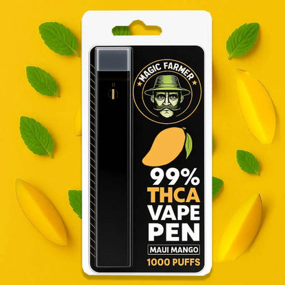 THCA vape pen Maui Mango 99 % – 1000 puffs laglig i Sverige