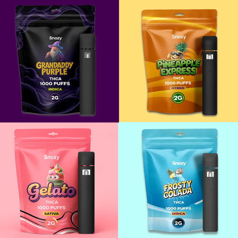 thca_vape_4_pack_snozy, indica, hybrid, indica och sativa